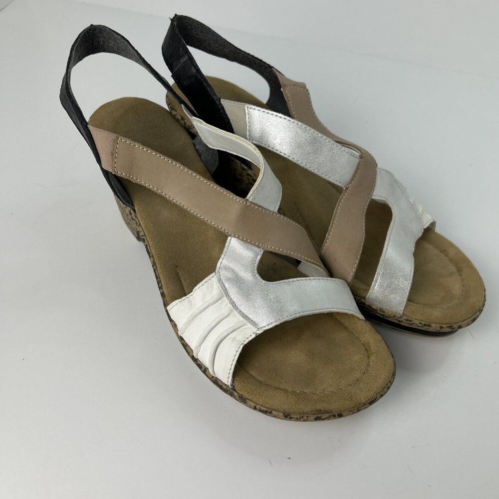 Rieker Wedge Sandals Womens Sz 8.5 US /40 EU Shoes Slingback Cream White Leather - Picture 2 of 7